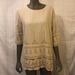 Ali Miles eyelet tunic- beige sz small